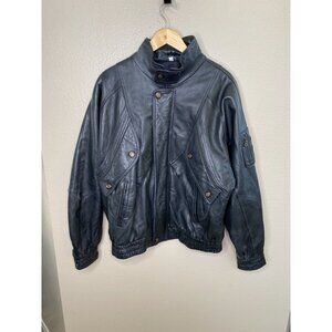 Vintage Tip Top Tailors Genuine Leather Mens Jacket Black Size L Durable Style